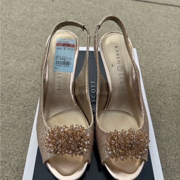 Karen Scott Women's Glittering Beige Slingback Heels - Picture 1 of 8